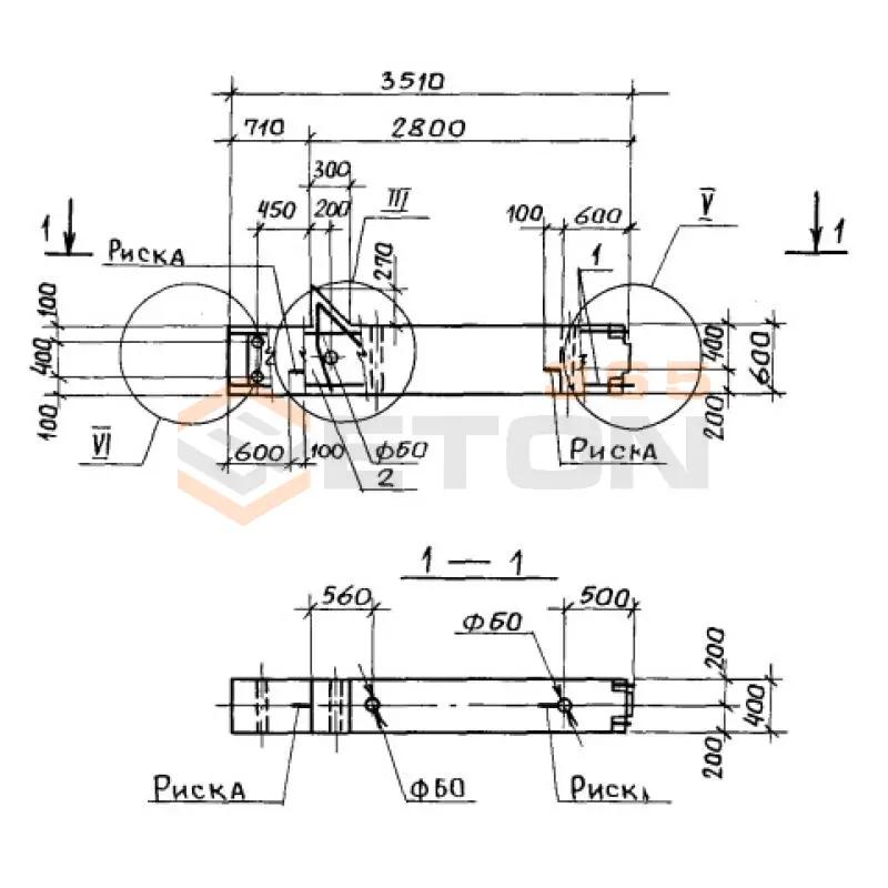Колонны высотой 4,8; 6,0-4,8 м Серия 1.420.1-20с К 10-13 с